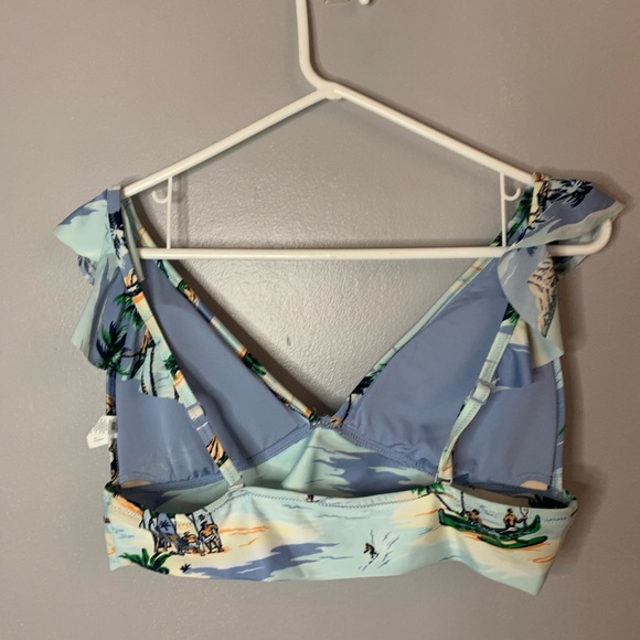 Aerie Hawaiian Print Ruffle Longline Swim Top - Picture 3 of 5